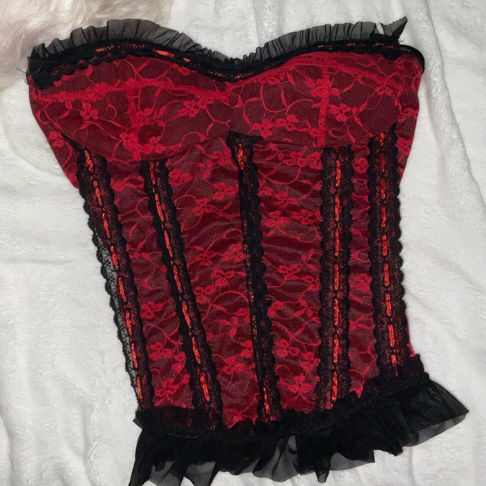 Elegant Red and Black Lace Corset